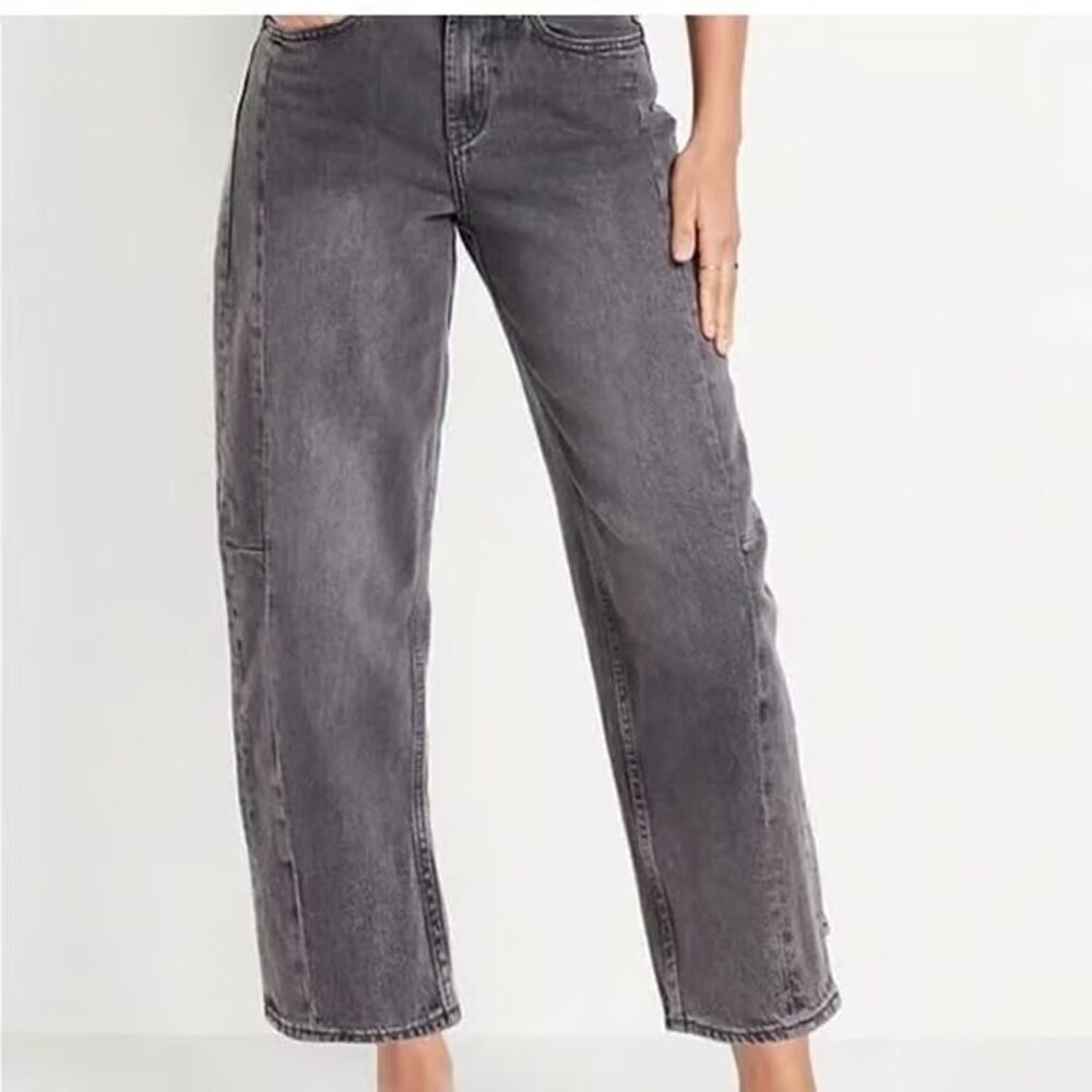 Old Navy High Rise Barrel Leg Cropped Jeans Charcoal Gray Wash Size 14